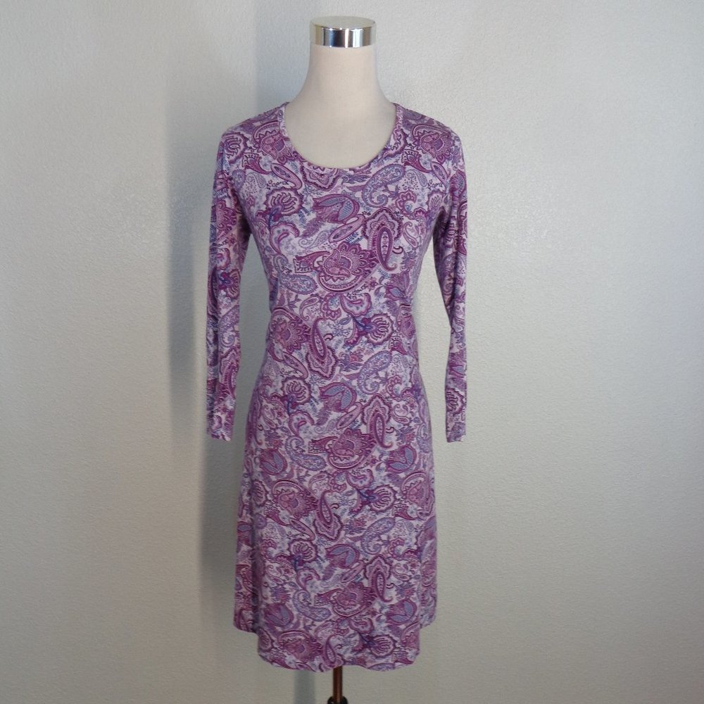 Lands' End XS Dress 3/4 Sleeve Purple Paisley A Line, Mint!